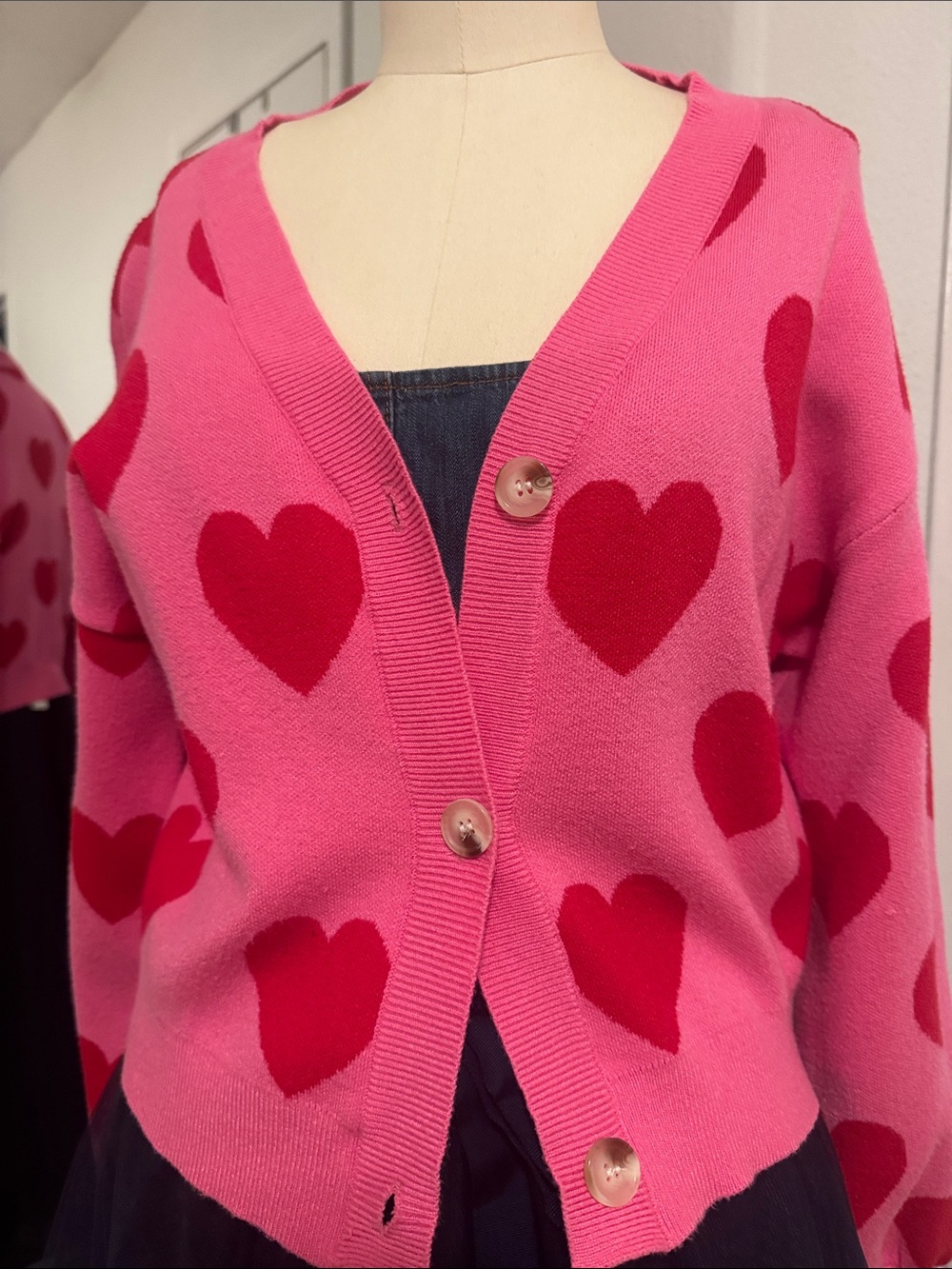 entro Pink Cardigan with Red Heart Motif